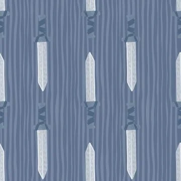 Middle ages seamless doodle pattern with sword ornament. Warrior sharp orname 库存插图