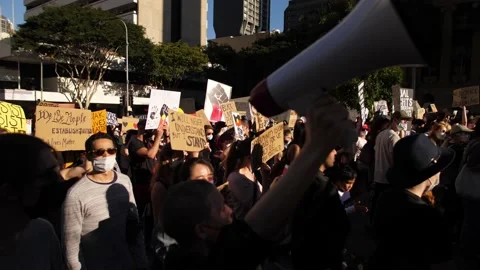In the middle of a BLM demo What do we want JUSTICE with sound 4K Stock Footage 156878036