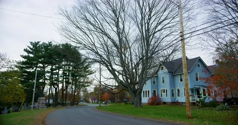 Middle class homes in a small New England town. Stock Footage 72992666