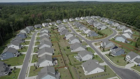 Middle Class neighborhood surrounded by dense forest, lush pine. Stock Footage 233004247