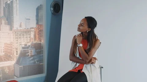 Middle close-up of beautiful multiethnic model posing for fashion magazine photo Stock-Footage 122582250