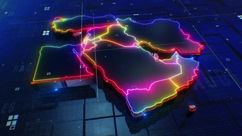 Middle east digital map 4k looping Stock Footage 307841179