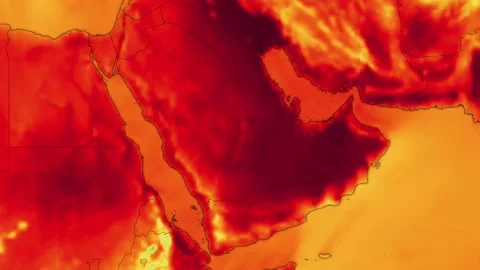 Middle East Extreme Heatwave Map Weather Forecast Animation 4K Stock Footage 341800005
