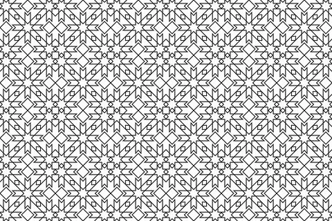 Middle east geometric seamless pattern in black line on white background. 스톡 일러스트