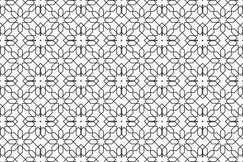 Middle east geometric seamless pattern in black line on white background. Stock Illustration