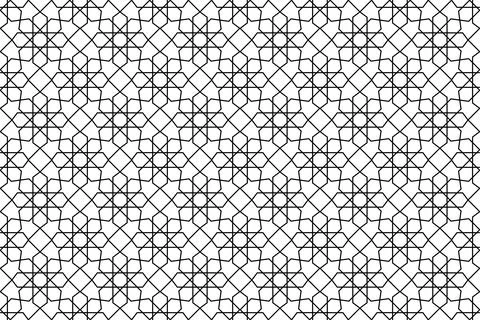 Middle east geometric seamless pattern in black line on white background. Stock Illustration