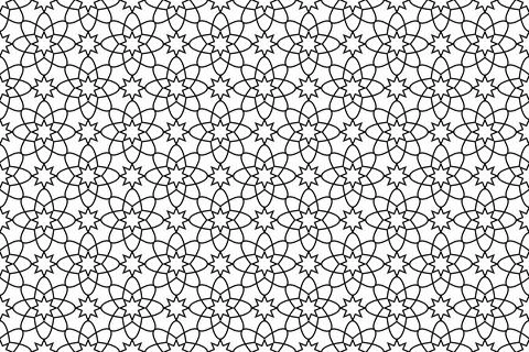 Middle east geometric seamless pattern in black line on white background. Stock Illustration