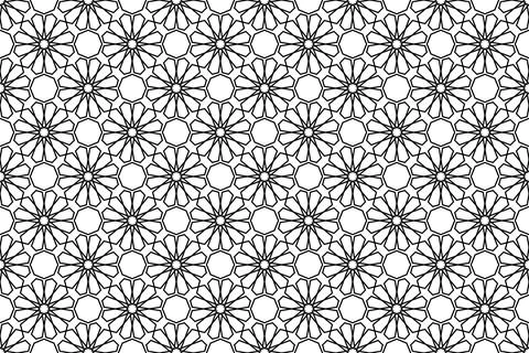 Middle east geometric seamless pattern in black line on white background. Stock Illustration