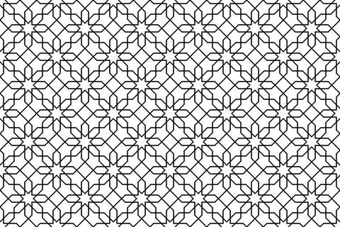 Middle east geometric seamless pattern in black line on white background. Stock Illustration