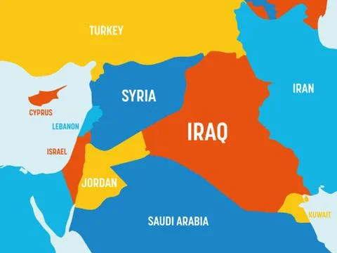 Middle East map - 4 bright color scheme. High detailed political map of Middle Ilustração Stock