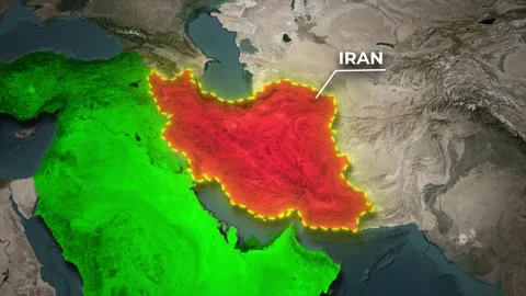 Middle East Map Animation Highlighting Iran on Satellite Map Background Stock Footage 328308629