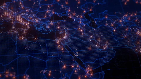 Middle East map big data visualization. Futuristic digital map infographic of Stock Footage 333682417