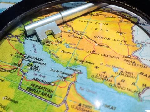 Middle East Map Close Up with Key and Padlock Stock Photos
