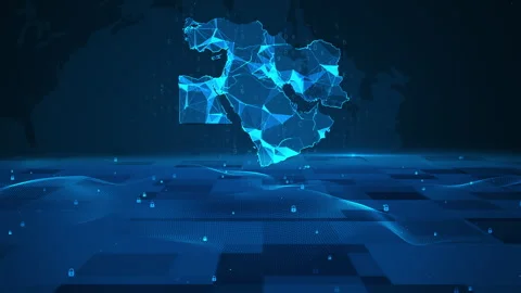 Middle East Map Digital Business Security Key Technology Background Stock Footage 339045520