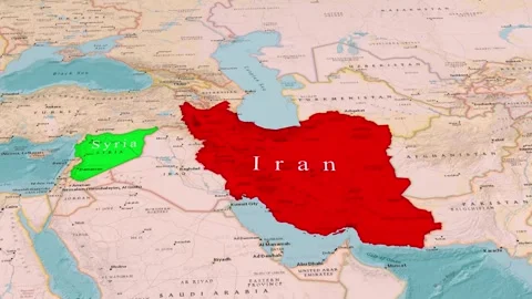 Middle East Map Overview Featuring Iran and Syria Stock Footage 344372275
