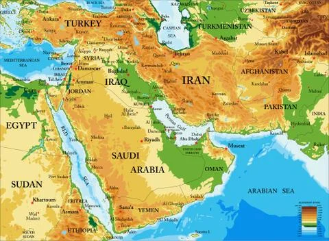 Middle East-physical map Stock Illustration
