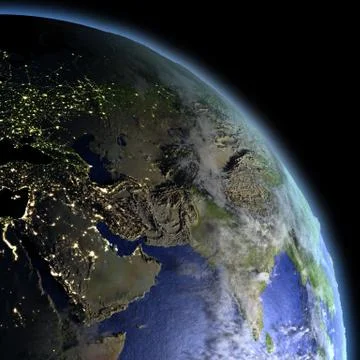 Middle East from space at dawn Stock Illustration