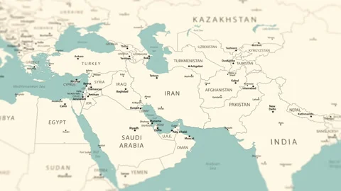 Middle East on the world map with a smooth camera zoom. Stock Footage 331774428
