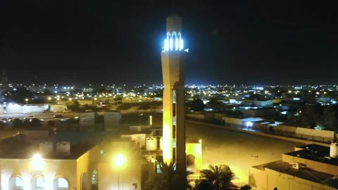 Middle Eastern Arab local Mosque Night Drone View Stock Footage 202040122