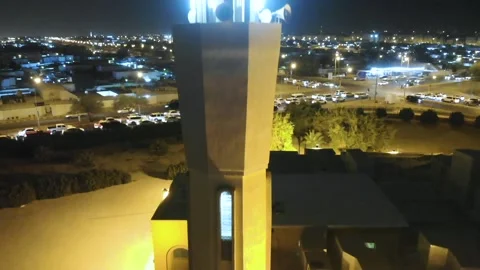 Middle Eastern Arab local Mosque Night Drone View Stock Footage 202040127