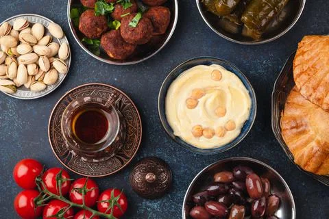 Middle Eastern assorted meze Stock Photos