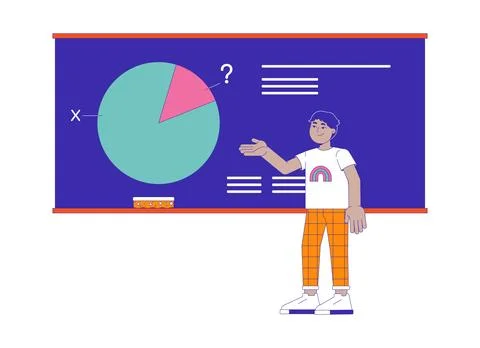 Middle eastern boy standing at blackboard 2D cartoon character Stock Illustration