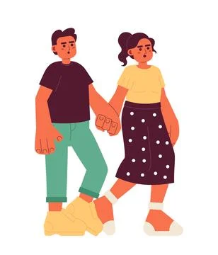 Middle eastern boyfriend girlfriend hands holding 2D cartoon characters Stock Illustration