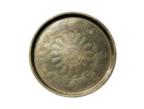 Middle Eastern brass tray isolated on white background Stock Photos