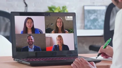 Middle-eastern business man remote worker video conferencing asian boss and Stock Footage 137274311