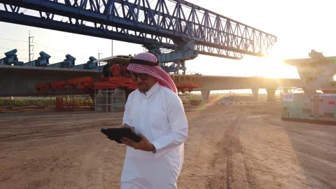 Middle eastern businessman inspecting construction work on site Stock Footage 231610640