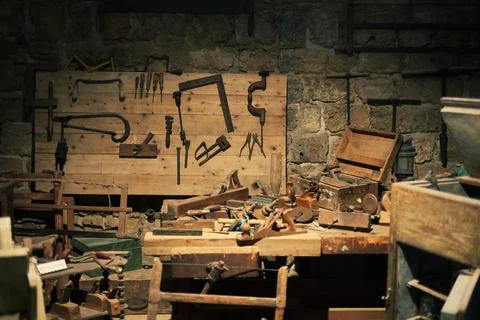 Middle Eastern carpenter's workshop and tools Stock Photos