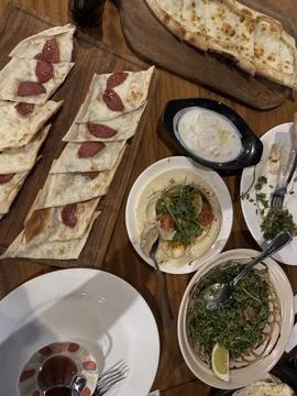 Middle Eastern Cuisine Spread on a Table Stock Photos