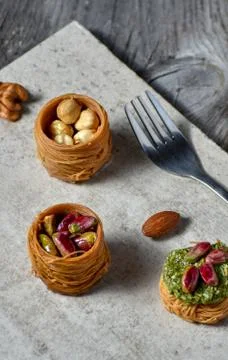 Middle Eastern dessert with on a stone plate Stock Photos
