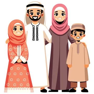 Middle Eastern Family on White Stock Illustration