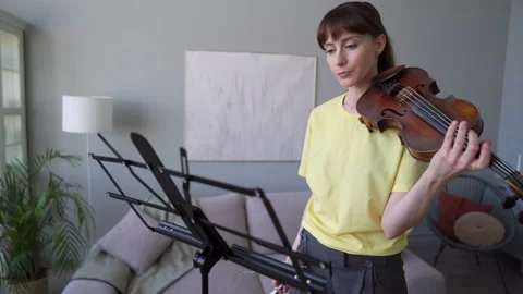 Middle Eastern Female Practicing Violin From Home. Stock Footage 155108456