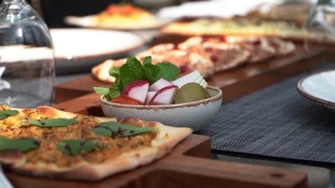 Middle Eastern Flatbread Platter Stock Footage 318303302