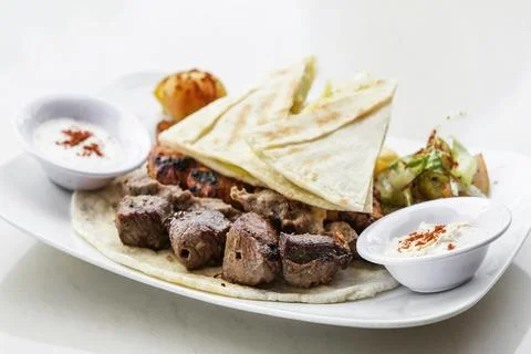 Middle eastern food mixed bbq barbecue grilled meat set meal Stock Photos