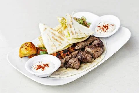 Middle eastern food mixed bbq barbecue grilled meat set meal Stock Photos
