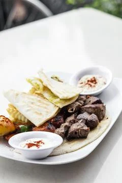 Middle eastern food mixed bbq barbecue grilled meat set meal Stock Photos