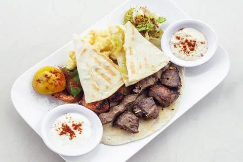 Middle eastern food mixed bbq barbecue grilled meat set meal Stock Photos