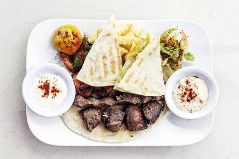 Middle eastern food mixed bbq barbecue grilled meat set meal Stock Photos
