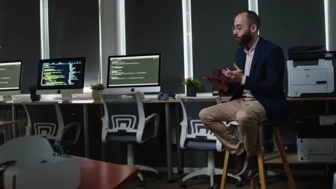 Middle Eastern Male Teacher Talking to Class at Programming Lesson Stock Footage 278124778