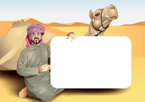 Middle Eastern Man With A Camel In The Desert Stock Illustration