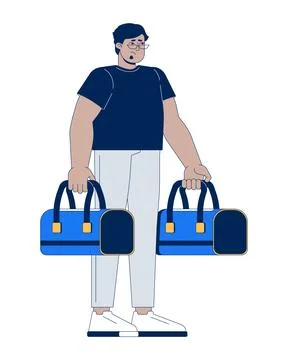 Middle eastern man carrying luggage with sad expression 2D cartoon character Illustrazione stock