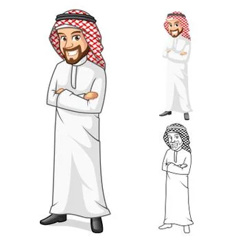 Middle Eastern Man with Folded Arms Cartoon Character Stock-Illustration