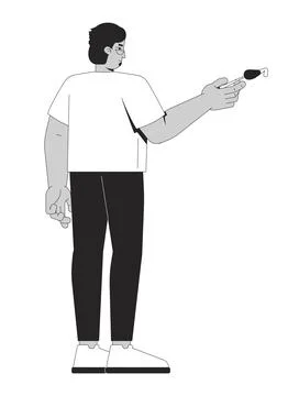 Middle eastern man holding paintbrush with dripping paint 2D line character Illustrazione stock