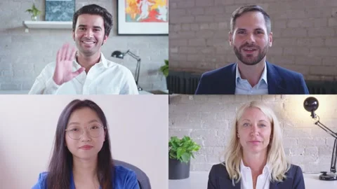 Middle-eastern man leads business people staff team video conferencing in group Stock Footage 137274502