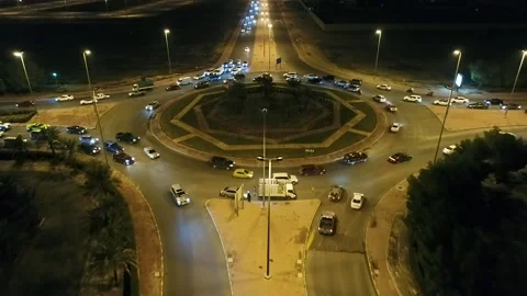 Middle Eastern Night Ring Road Aerial Drone Shot Stock Footage 207790263