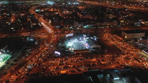 Middle Eastern Night Street Ariel View Stock Footage 218446835