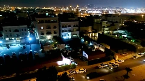 Middle Eastern Night Street Drone Shot Stock Footage 207790114
